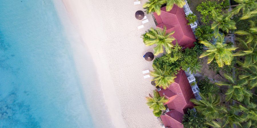  Aerial of beach at Galley Bay Resort and Spa, Antigua