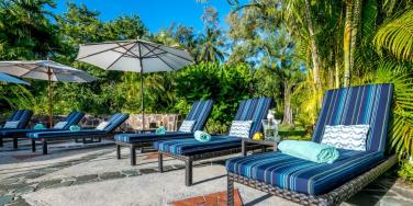 sun loungers poolside at East Winds, St Lucia