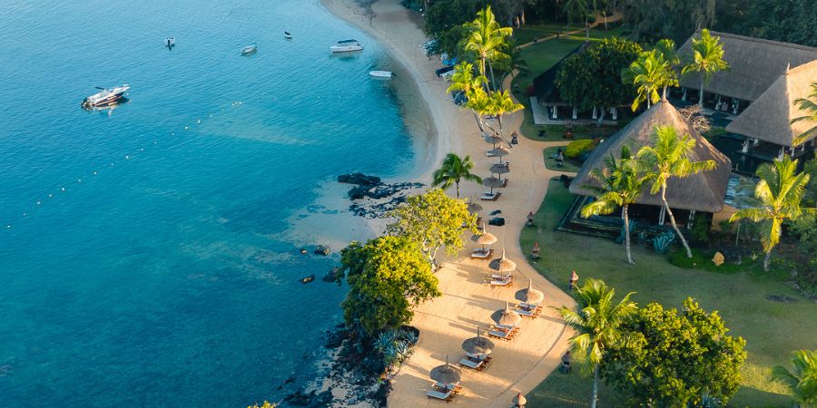 Aerial photo of beach at The Oberoi Beach Resort, Mauritius