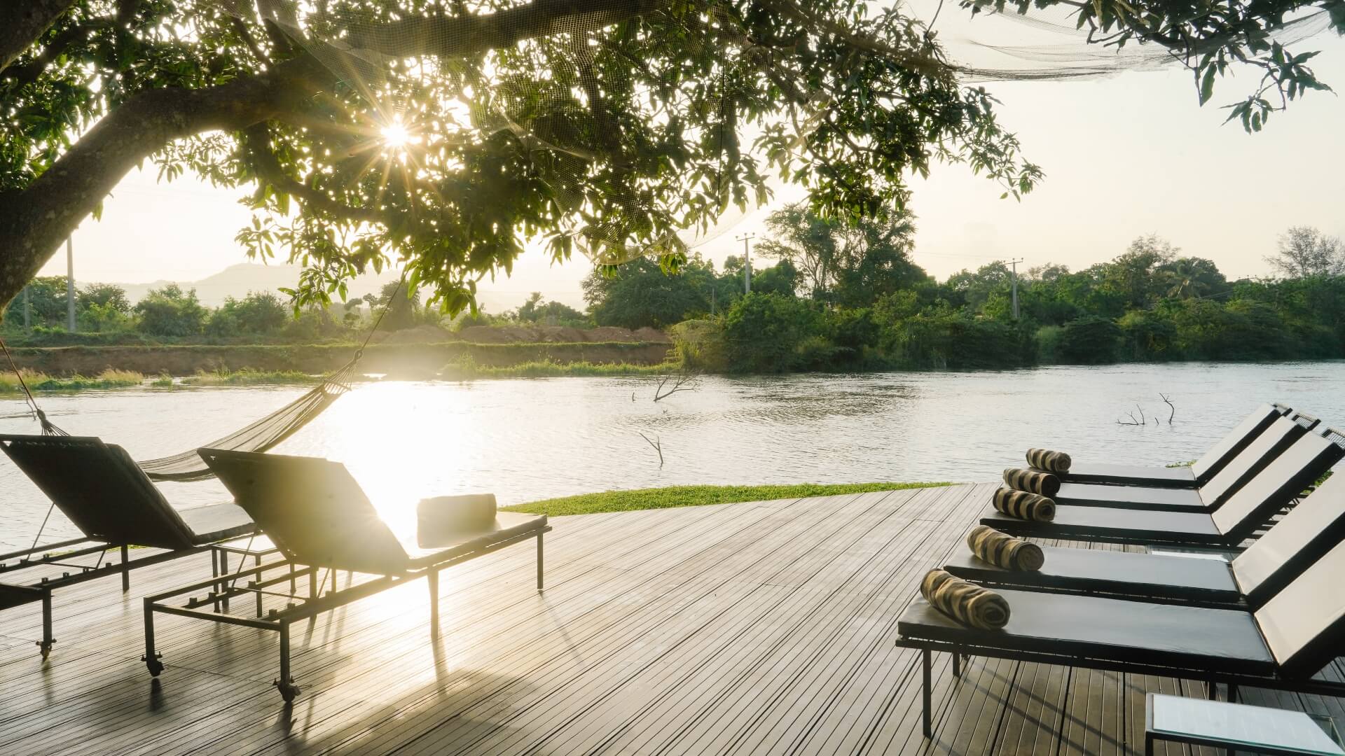 Riverside deck at Waraka